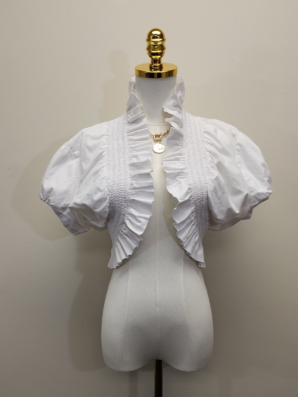 Jamie Nicole White Tie Front Puff Sleeve Smocked Bolero Top Crop Blouse 1X